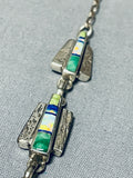 One Of The Most Unique Vintage Native American Navajo Turquoise Sterling Silver Inlay Necklace-Nativo Arts