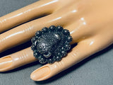 Outstanding Native American Navajo Sterling Silver Buffalo Huge Ring-Nativo Arts