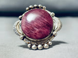 Elegant Native American Navajo Signed Purple Spiny Sterling Silver Enormous Ring-Nativo Arts