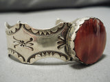 Exquisite Vintage Native American Navajo Red Spiny Oyster Shell Sterling Silver Bracelet Cuff-Nativo Arts