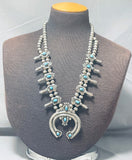 Real Bisbee Turquoise Vintage Native American Navajo Sterling Silver Squash Blossom Necklace-Nativo Arts