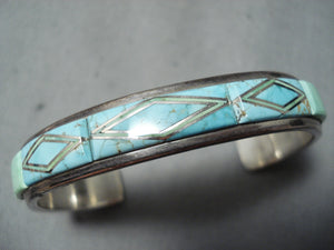 Intricate!! Vintage Native American Navajo Lone Mountain Turquoise Sterling Silver Bracelet-Nativo Arts