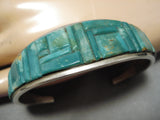 Very Intricate!! Vintage Native American Navajo Royston Turquoise Sterling Silver Inlay Bracelet-Nativo Arts