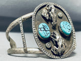 Cougar Slag Vintage Native American Navajo Turquoise Sterling Silver Bracelet Cuff Old-Nativo Arts