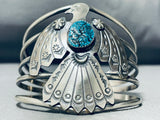 Incredible Native American Navajo Turquoise Sterling Silver Thunderbird Enormous Bracelet-Nativo Arts