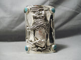 Crazy Intricate Native American Navajo Turquoise Sterling Silver Buffalo Ketoh Bracelet-Nativo Arts