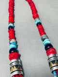 Incredible Singer Native American Navajo Sterling Silver Turquoise Coral Necklace-Nativo Arts