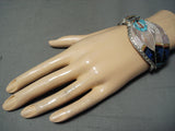 One Of The Most Detailed Native American Zuni Turquoise Sterling Silver Kachina Bracelet-Nativo Arts