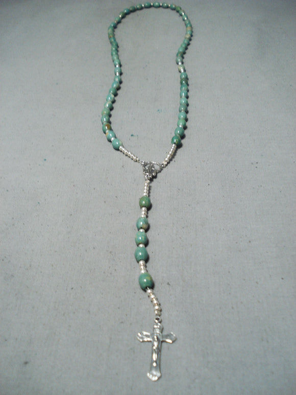 Wonderful Native American Navajo Royston Turquoise Sterling Silver Rosary Necklace-Nativo Arts