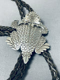One Of The Most Detailed Native American Navajo Toad Sterling Silver Bolo Tie-Nativo Arts