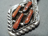Stunning Signed Vintage Native American Navajo Coral Sterling Silver Necklace-Nativo Arts