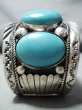 Heavy Signed Vintage Native American Navajo 5 Turquoise Sterling Silver Bracelet-Nativo Arts