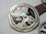 Earlier 1900's Vintage Native American Navajo Thunderbird Turquoise Sterling Silver Concho Belt-Nativo Arts