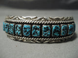 Quality Detailed!! Vintage Native American Navajo Squared Turquoise Sterling Silver Bracelet-Nativo Arts