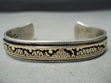 Thick Hand Tooled Vintage Native American Navajo Gold Pueblo Sterling Silver Bracelet-Nativo Arts