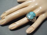 Cecil Ashley Vintage Native American Navajo Inlay Blue Diamond Turquoise Sterling Silver Ring-Nativo Arts