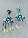 Dazzling Vintage Native American Zuni Blue Gem Turquoise Sterling Silver Dream Catcher Earrings-Nativo Arts