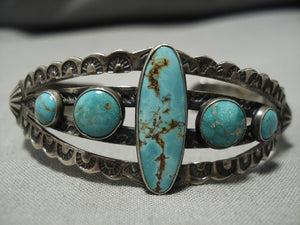 Striking Vintage Native American Navajo #8 Turquoise Sterling Silver Bracelet Old-Nativo Arts