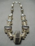Heavy Unique Squared Bead Vintage Native American Navajo Sterling Silver Necklace-Nativo Arts