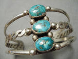 Opulent Vintage Native American Navajo Carico Lake Turquoise Sterling Silver Coil Bracelet Old-Nativo Arts