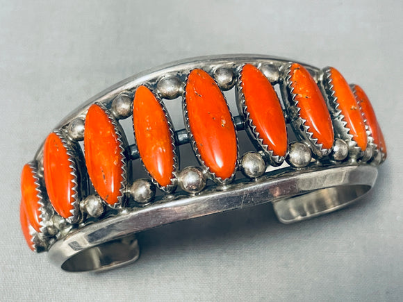 One Of The Finest Ever Vintage Native American Navajo Coral Sterling Silver Bracelet-Nativo Arts