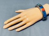 Signed Vintage Native American Navajo Intricate Turquoise Sterling Silver Inlay Bracelet-Nativo Arts
