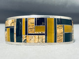 Luxurious Native American Navajo Inlay Tigers Eye Onyx Sterling Silver Bracelet-Nativo Arts