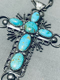 Massive Cross Vintage Native American Navajo Turquoise Sterling Silver Cross Necklace-Nativo Arts