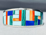 Thicker Native American Zuni Turquoise Sterling Silver Inlay Bracelet-Nativo Arts
