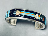 Long Yei Kachina Native American Navajo Turquoise Sterling Silver Inlay Bracelet-Nativo Arts