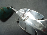 Remarkable Native American Navajo Royston Turquoise Sterling Silver Feather Earrings-Nativo Arts