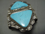 Gigantic Vintage Native American Navajo Triangular Turquoise Sterling Silver Bracelet-Nativo Arts