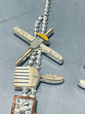 Important Vintage Native American Navajo Rug Sterling Silver Inlay Squash Blossom Necklace-Nativo Arts