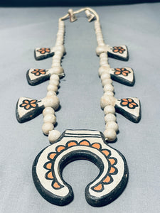 Native American Important 1920's Santo Domingo Vintage Pottery Squash Blossom Necklace-Nativo Arts