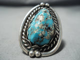 Huge Chunky Vintage Native American Navajo Persin Turquoise Sterling Silver Ring Old-Nativo Arts