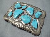 Gigantic Vintage Native American Zuni Old Kingman Turquoise Sterling Silver Buckle-Nativo Arts