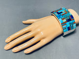 One Of The Best Native American Navajo Turquoise Coral Sterling Silver Bracelet-Nativo Arts