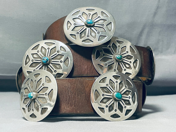 Star Wheel Vintage Native American Navajo Turquoise Sterling Silver Concho Belt Old-Nativo Arts