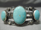 Early Vintage Native American Navajo Domed Turquoise Swirl Sterling Silver Bracelet Old-Nativo Arts