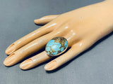 Colossal San Felipe Signed Huge 8 Turquoise Sterling Silver Ring-Nativo Arts