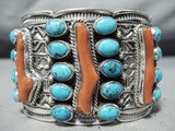 Important Museum Vintage Native American Navajo Turquoise Coral Sterling Silver Bracelet-Nativo Arts