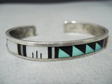 Impressive Vintage Navajo Turquoise Sterling Silver Bracelet Native American Old-Nativo Arts