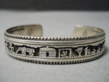 Detailed Vintage Navajo Wagon Sterling Silver Native American Bracelet Old-Nativo Arts