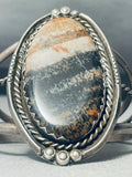 One Of The Best Vintage Native American Navajo Towering Petrified Wood Sterling Silver Bracelet-Nativo Arts