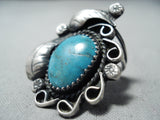 Exquisite Vintage Native American Navajo Pilot Mountain Turquoise Sterling Silver Ring Old-Nativo Arts