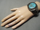 Vivid Spiderweb Turquoise Vintage Native American Navajo Sterling Silver Leaf Bracelet Old-Nativo Arts