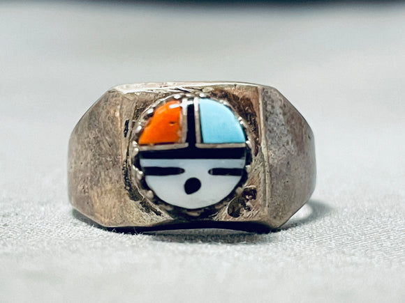Unique Vintage Native American Zuni Turquoise Sterling Silver Sunface Ring-Nativo Arts