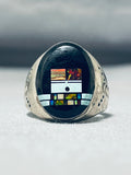 Fascinating Native American Navajo Inlay Onyx Opal Turquoise Sterling Silver Ring-Nativo Arts