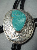 Super Intricate Vintage Native American Navajo Royston Turquoise Sterling Silver Bolo Tie-Nativo Arts