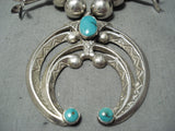 Early Vintage Native American Navajo Turquoise Sterling Silver Nsquash Blossom Necklace Old-Nativo Arts